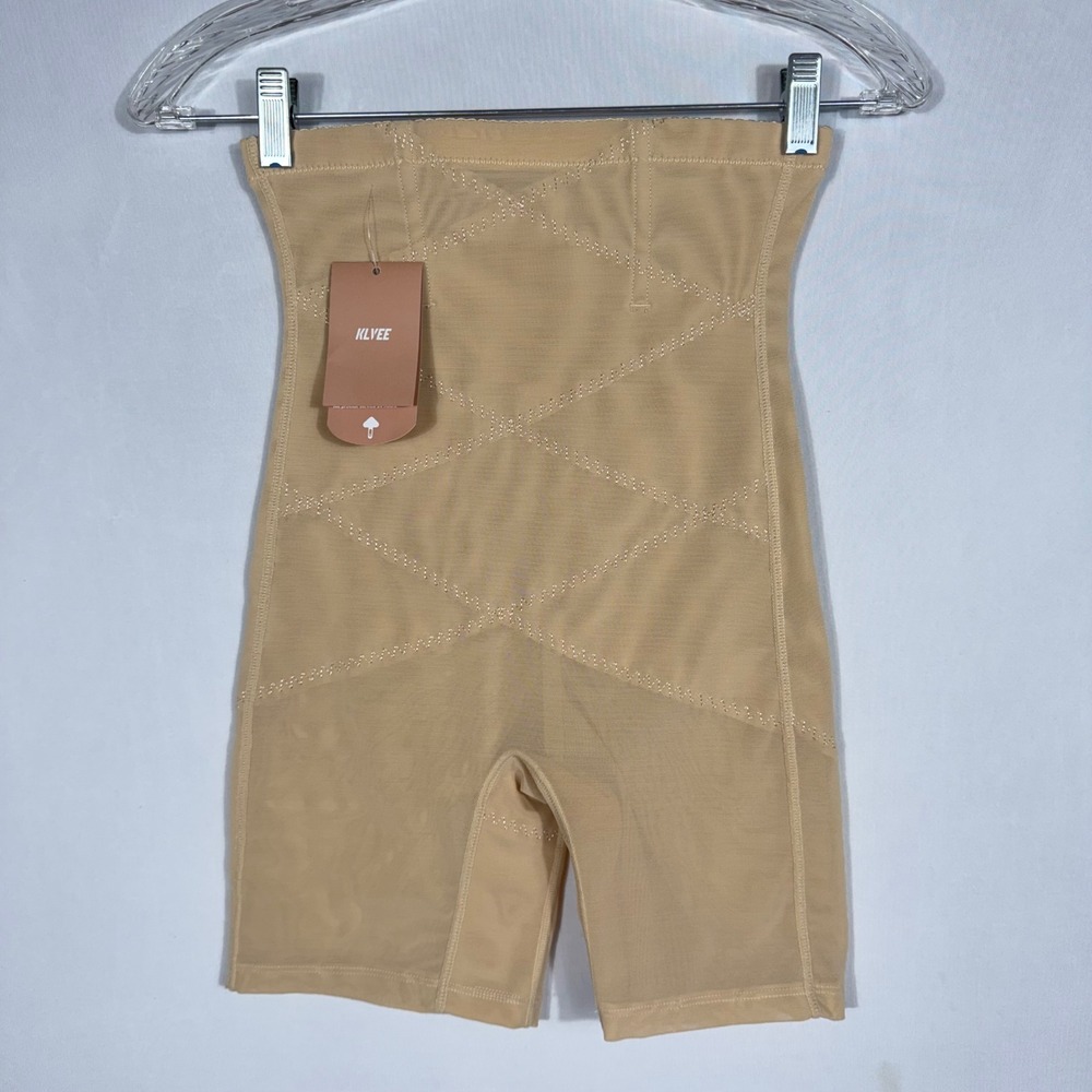 KLVEE Women High Waisted Tummy Control Butt Lifting Shapewear Shorts Beige M